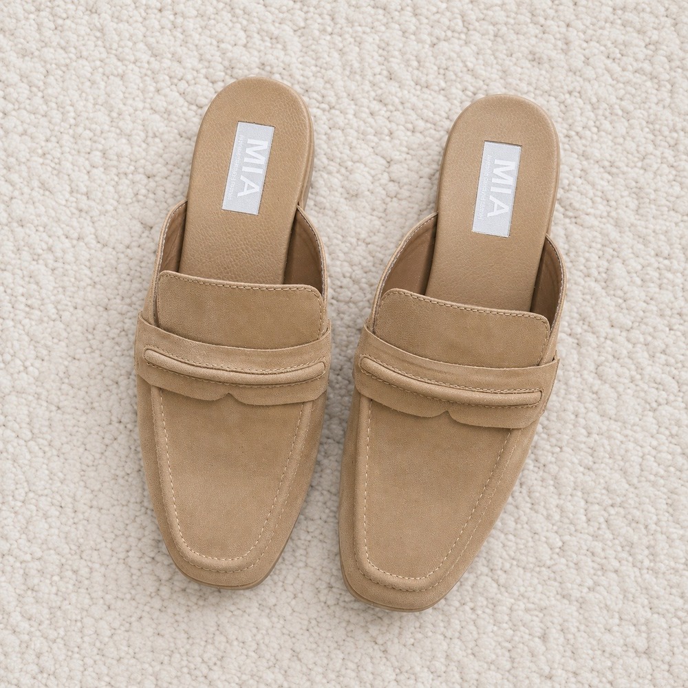 MIA Milia Penny Loafer Mules Womens Size 8 Tan Suede Slip On Flat Shoes